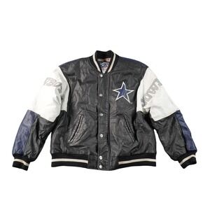 G-III Dallas Cowboys Jacket Men Large Black Leather Varsity Bomber Vintage NFL